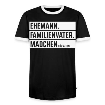 Husband Family Man Girl for Everything, Beam W - Men's Ringer Shirt - black/white - Front - AI Model Female 172 light (172cm) & AI Model Male 178 light (178cm)