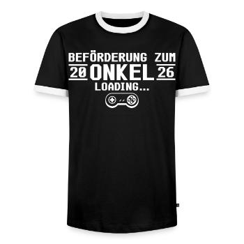 Expectant Uncle 2026 loading - Godfather - Men's Ringer Shirt - black/white - Front - AI Model Female 172 light (172cm) & AI Model Male 178 light (178cm)