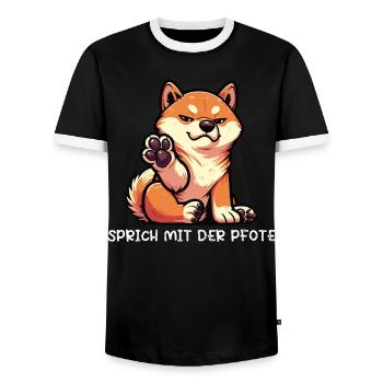 Talk to the Paw Shiba Inu Shiba Owner - Men's Ringer Shirt - black/white - Front - AI Model Female 172 light (172cm) & AI Model Male 178 light (178cm)