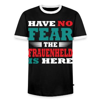 Have no Fear the Frauenheld is here Outfit - Männer Kontrast-T-Shirt - Schwarz/Weiß - Vorne - AI Model Female 172 light (172cm) & AI Model Male 178 light (178cm)