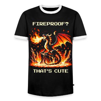 Feuerfest? Niedlich. | Fantasy Drache Pixel Art - Männer Kontrast-T-Shirt - Schwarz/Weiß - Vorne - AI Model Female 172 light (172cm) & AI Model Male 178 light (178cm)