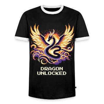 Drache freigeschaltet | Fantasy RPG Pixel Art - Männer Kontrast-T-Shirt - Schwarz/Weiß - Vorne - AI Model Female 172 light (172cm) & AI Model Male 178 light (178cm)