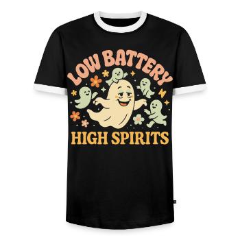 Batterie faible Humeur élevée parents Fantôme Drôle - T-shirt contrasté Homme - noir/blanc - Devant - AI Model Female 172 light (172cm) & AI Model Male 178 light (178cm)