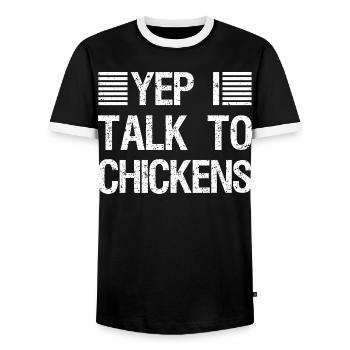 Yep I Talk To Chickens Shirt | Cute Chicken Buffs  - T-shirt contrasté Homme - noir/blanc - Devant - AI Model Female 172 light (172cm) & AI Model Male 178 light (178cm)