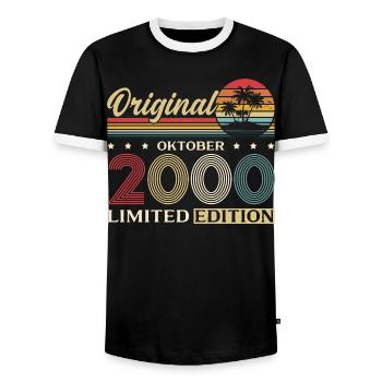 25e anniversaire Original Octobre Année 2000 - T-shirt contrasté Homme - noir/blanc - Devant - AI Model Female 172 light (172cm) & AI Model Male 178 light (178cm)