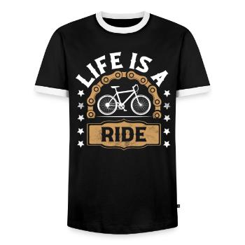 Cyclist Mountain Bike Bicycle - Men's Ringer Shirt - black/white - Front - AI Model Female 172 light (172cm) & AI Model Male 178 light (178cm)