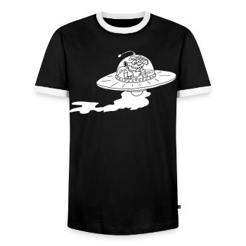 Außerirdisches Raumschiff (weiß) - Männer Kontrast-T-Shirt - Schwarz/Weiß - Vorne - AI Model Female 172 light (172cm) & AI Model Male 178 light (178cm)