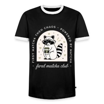 Matcha Club lustiger Tee wilde Waschbär Liebhaber - Männer Kontrast-T-Shirt - Schwarz/Weiß - Vorne - AI Model Female 172 light (172cm) & AI Model Male 178 light (178cm)