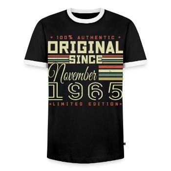 Birthday Gift November 1965 - Men's Ringer Shirt - black/white - Front - AI Model Female 172 light (172cm) & AI Model Male 178 light (178cm)