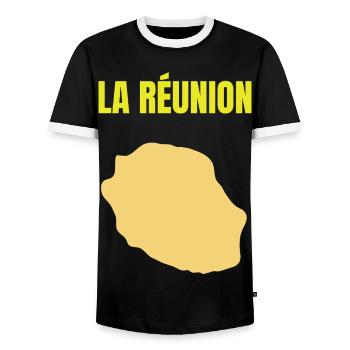 T-Shirt mit goldener Karte auf der Insel La Réunion - Männer Kontrast-T-Shirt - Schwarz/Weiß - Vorne - AI Model Female 172 light (172cm) & AI Model Male 178 light (178cm)