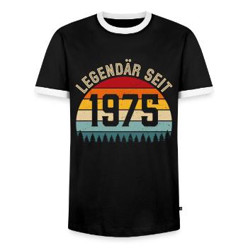 Légendaire depuis 1975 – Né en 1975 - T-shirt contrasté Homme - noir/blanc - Devant - AI Model Female 172 light (172cm) & AI Model Male 178 light (178cm)