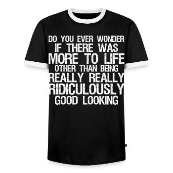 do you ever wonder if there was more to life - Men's Ringer Shirt - black/white - Front - AI Model Female 172 light (172cm) & AI Model Male 178 light (178cm)