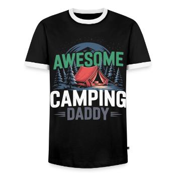 Camping Dad Shirt with Tent and Forest Motif - Men's Ringer Shirt - black/white - Front - AI Model Female 172 light (172cm) & AI Model Male 178 light (178cm)