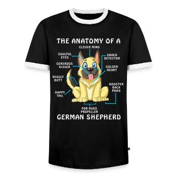 Anatomie d’un berger allemand - T-shirt contrasté Homme - noir/blanc - Devant - AI Model Female 172 light (172cm) & AI Model Male 178 light (178cm)