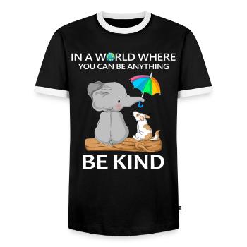 Sei freundlich Elefant und Hund - Männer Kontrast-T-Shirt - Schwarz/Weiß - Vorne - AI Model Female 172 light (172cm) & AI Model Male 178 light (178cm)