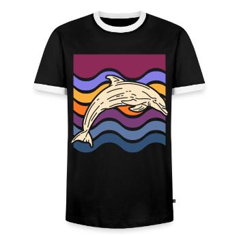 Delfin auf farbigen Wellen - Männer Kontrast-T-Shirt - Schwarz/Weiß - Vorne - AI Model Female 172 light (172cm) & AI Model Male 178 light (178cm)