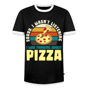 Pizza Dreamer Motif Rétro - T-shirt contrasté Homme - noir/blanc - Devant - AI Model Female 172 light (172cm) & AI Model Male 178 light (178cm)