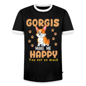 Corgi Makes Me Happy - Men's Ringer Shirt - black/white - Front - AI Model Female 172 light (172cm) & AI Model Male 178 light (178cm)