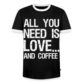 all you need is love and coffee - Men's Ringer Shirt - black/white - Front - AI Model Female 172 light (172cm) & AI Model Male 178 light (178cm)