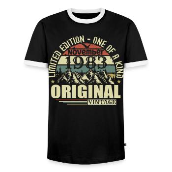 Birthday november 1983 - Men's Ringer Shirt - black/white - Front - AI Model Female 172 light (172cm) & AI Model Male 178 light (178cm)