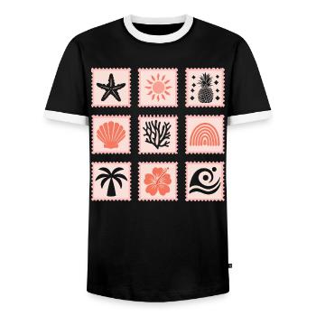 Nature Stamps Collage - Men's Ringer Shirt - black/white - Front - AI Model Female 172 light (172cm) & AI Model Male 178 light (178cm)
