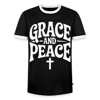 Grâce et Paix Jésus Foi Chrétienne - T-shirt contrasté Homme - noir/blanc - Devant - AI Model Female 172 light (172cm) & AI Model Male 178 light (178cm)