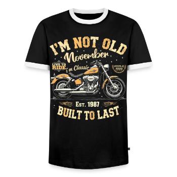 Vintage Car November 1987 Born Vintage Birthday - Men's Ringer Shirt - black/white - Front - AI Model Female 172 light (172cm) & AI Model Male 178 light (178cm)