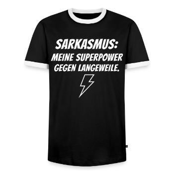 Sarkasmus Superkraft gegen Langeweile - Männer Kontrast-T-Shirt - Schwarz/Weiß - Vorne - AI Model Female 172 light (172cm) & AI Model Male 178 light (178cm)