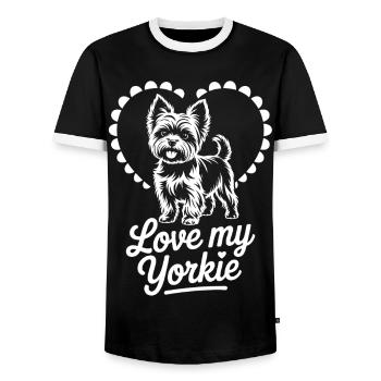 Yorkie Love Motif Heart - Men's Ringer Shirt - black/white - Front - AI Model Female 172 light (172cm) & AI Model Male 178 light (178cm)