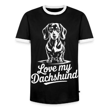 Lieblingsdackel Motiv - Männer Kontrast-T-Shirt - Schwarz/Weiß - Vorne - AI Model Female 172 light (172cm) & AI Model Male 178 light (178cm)