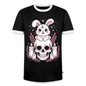 Kawaii Pastel Goth Bunny - Men's Ringer Shirt - black/white - Front - AI Model Female 172 light (172cm) & AI Model Male 178 light (178cm)