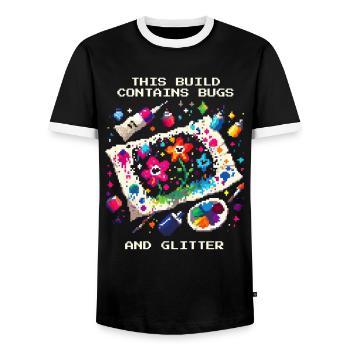 Contains Bugs & Glitter | Homeschool Crafts - Men's Ringer Shirt - black/white - Front - AI Model Female 172 light (172cm) & AI Model Male 178 light (178cm)