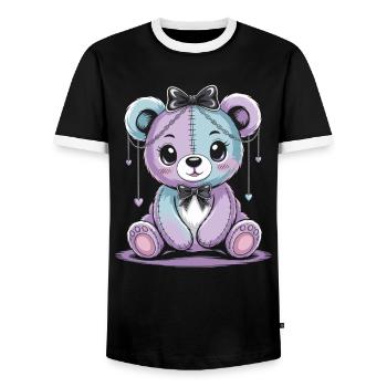 Kawaii Pastel Goth Patched Bear - T-shirt contrasté Homme - noir/blanc - Devant - AI Model Female 172 light (172cm) & AI Model Male 178 light (178cm)