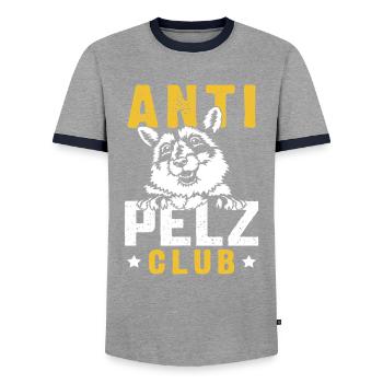 Tierschutz ANTI PELZ CLUB Anti Fur Lustig - Männer Kontrast-T-Shirt - Grau/Navy  - Vorne - AI Model Female 172 light (172cm) & AI Model Male 178 light (178cm)