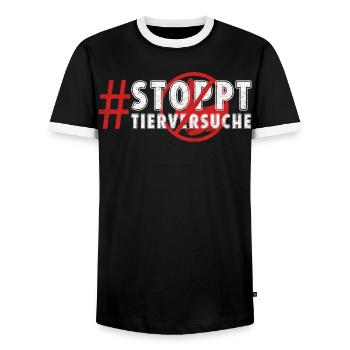 Bien-être animal STOP AUX TESTS SUR LES ANIMAUX DRÔLE - T-shirt contrasté Homme - noir/blanc - Devant - AI Model Female 172 light (172cm) & AI Model Male 178 light (178cm)
