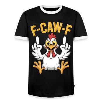 FCAW-F Rooster Cartoon - Men's Ringer Shirt - black/white - Front - AI Model Female 172 light (172cm) & AI Model Male 178 light (178cm)