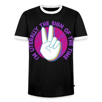 ASL Sign Language Interpreter - Men's Ringer Shirt - black/white - Front - AI Model Female 172 light (172cm) & AI Model Male 178 light (178cm)