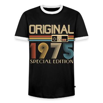50e anniversaire 50 ans original 1975 - T-shirt contrasté Homme - noir/blanc - Devant - AI Model Female 172 light (172cm) & AI Model Male 178 light (178cm)
