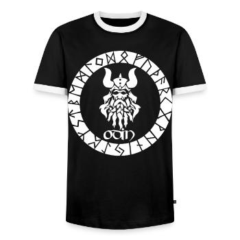 God Odin and white Viking runes - Men's Ringer Shirt - black/white - Front - AI Model Female 172 light (172cm) & AI Model Male 178 light (178cm)