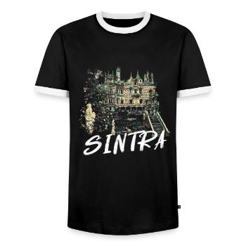 Palais de Regaleira Sintra illustration magique - T-shirt contrasté Homme - noir/blanc - Devant - AI Model Female 172 light (172cm) & AI Model Male 178 light (178cm)