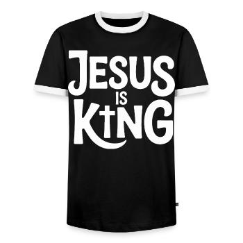 Jesus Is King Christlich Kreuz Glaube - Männer Kontrast-T-Shirt - Schwarz/Weiß - Vorne - AI Model Female 172 light (172cm) & AI Model Male 178 light (178cm)