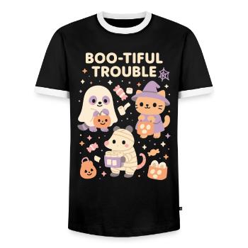 Boo-Tiful Trouble Halloween Costume Fun - Men's Ringer Shirt - black/white - Front - AI Model Female 172 light (172cm) & AI Model Male 178 light (178cm)