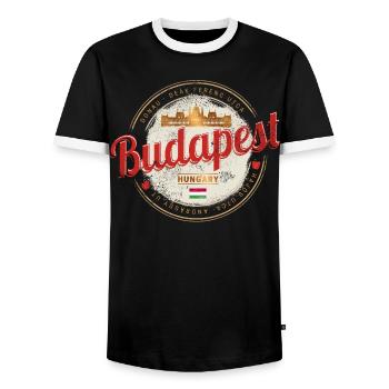 Budapest Design Hungary Vintage Parliament Souvenir - Men's Ringer Shirt - black/white - Front - AI Model Female 172 light (172cm) & AI Model Male 178 light (178cm)