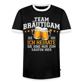 Bachelor Party 2026 Team Groom I'm Marrying - Drinking Beer - Men's Ringer Shirt - black/white - Front - AI Model Female 172 light (172cm) & AI Model Male 178 light (178cm)