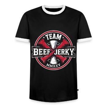 Viande séchée de bœuf séchée Biltong Pemmican - T-shirt contrasté Homme - noir/blanc - Devant - AI Model Female 172 light (172cm) & AI Model Male 178 light (178cm)