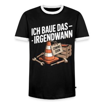 Ich baue das irgendwann - Männer Kontrast-T-Shirt - Schwarz/Weiß - Vorne - AI Model Female 172 light (172cm) & AI Model Male 178 light (178cm)