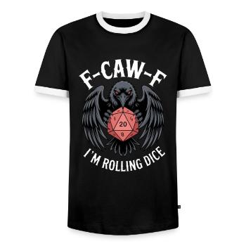 F-Caw-F Dice Raven D20 Humor - Men's Ringer Shirt - black/white - Front - AI Model Female 172 light (172cm) & AI Model Male 178 light (178cm)