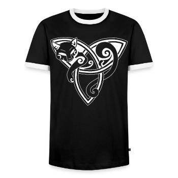 Chat blanc et symbole celte - T-shirt contrasté Homme - noir/blanc - Devant - AI Model Female 172 light (172cm) & AI Model Male 178 light (178cm)