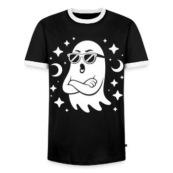 Ghost Shirt with Sunglasses – Halloween Style - Men's Ringer Shirt - black/white - Front - AI Model Female 172 light (172cm) & AI Model Male 178 light (178cm)