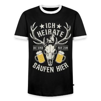 I'm getting married - JGA Team Bräutigam - Men's Ringer Shirt - black/white - Front - AI Model Female 172 light (172cm) & AI Model Male 178 light (178cm)